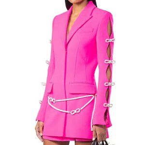 NWT$1176 MACH&MACH Crystal-Embellished Bows Wool Blazer Cut-Out MiniDress 40 6-8